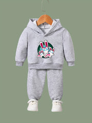 Girls Rabbit Pattern Long Sleeve Hooded Sweatshirt and Sweatpants Set