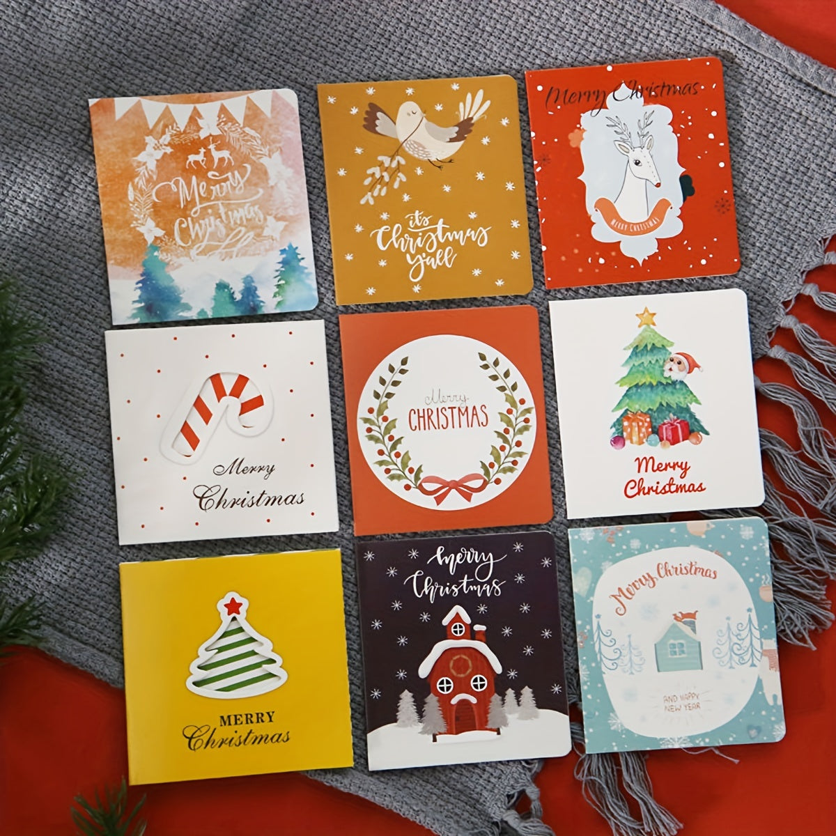 12pcs Christmas Cards Mini Thank You Blessings Greeting Cards