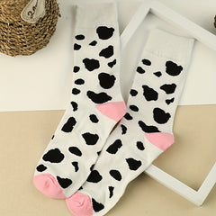 3 Pairs Cow Spot Print Socks Comfy Mid Tube Women's Stockings