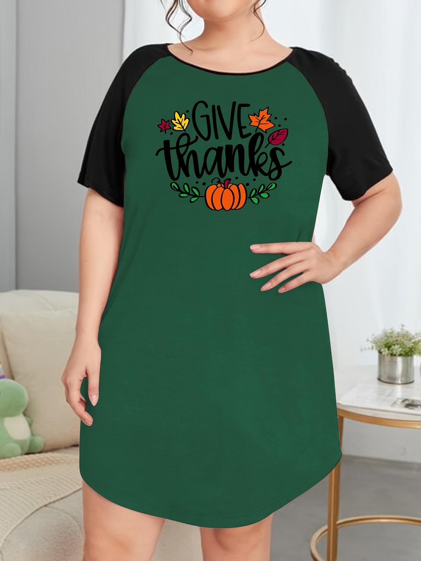 Pumpkin Print Raglan Sleeve Tee Sleep Dress