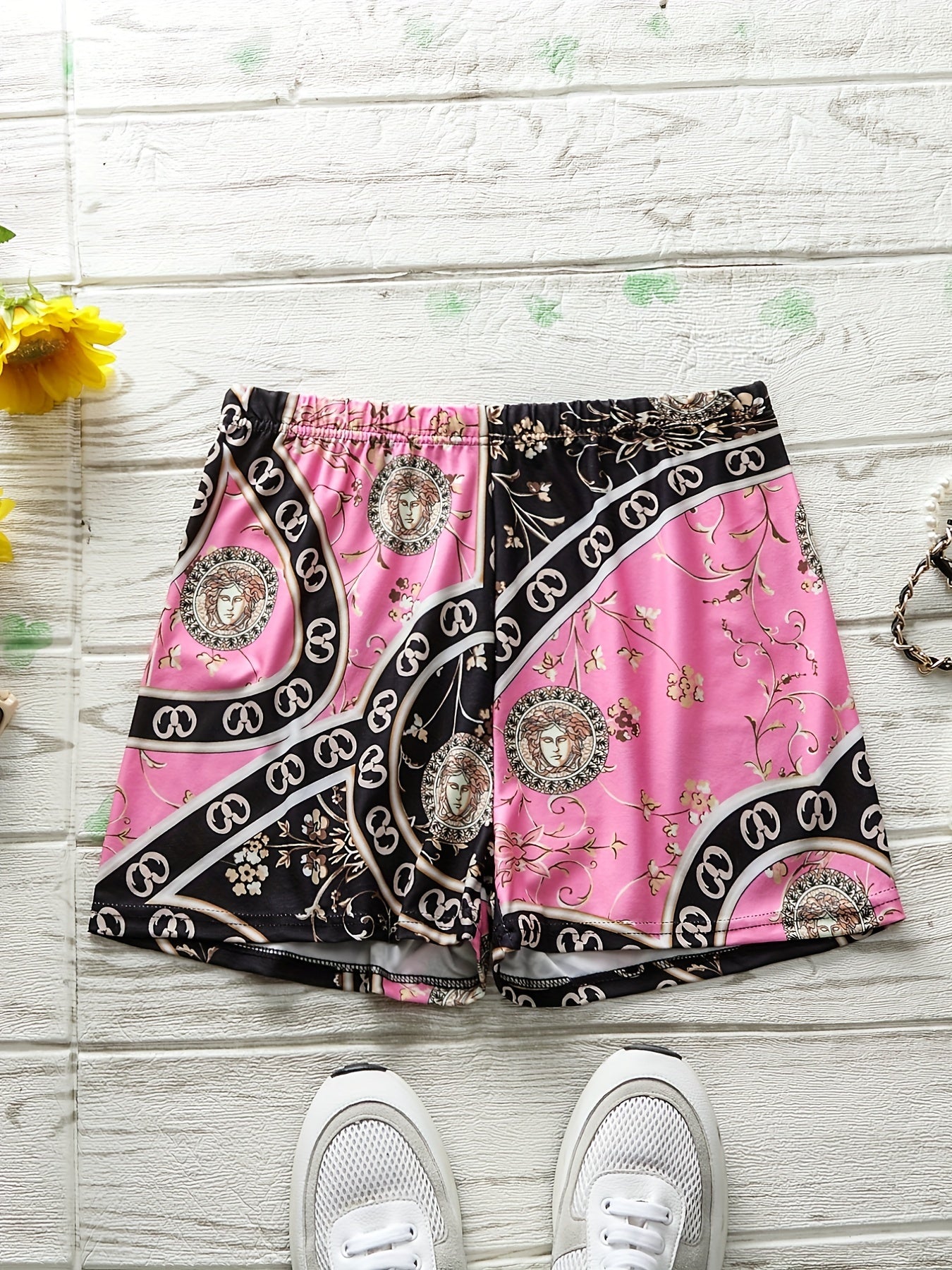 Letter Print Tee & Printed Shorts Set