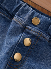 Girls Gradient & Lines Stitching Skinny Jeans Flare Leg Denim Pants