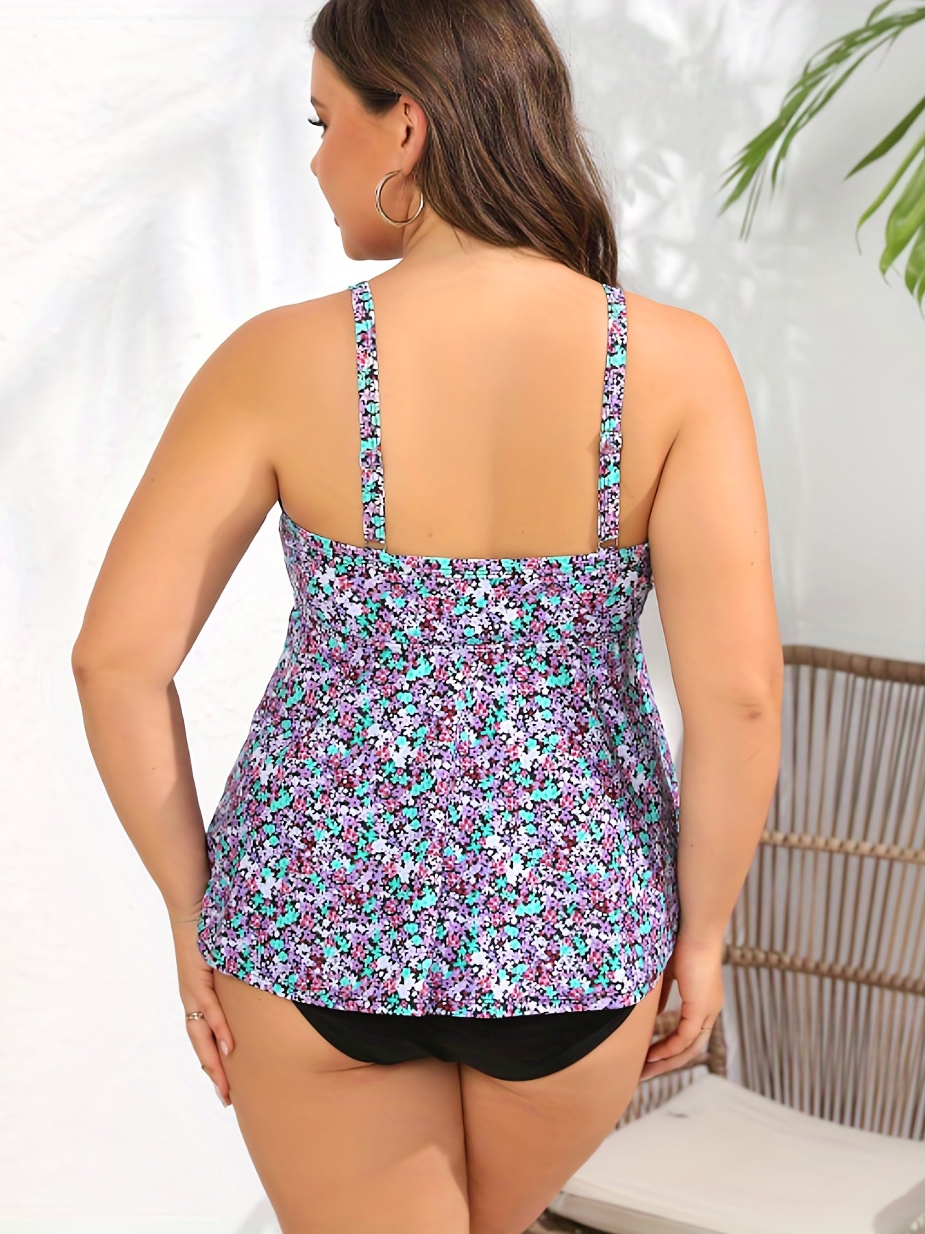 Floral Print Boho Swimsuit Set Cami Top & Underwear Plus Size