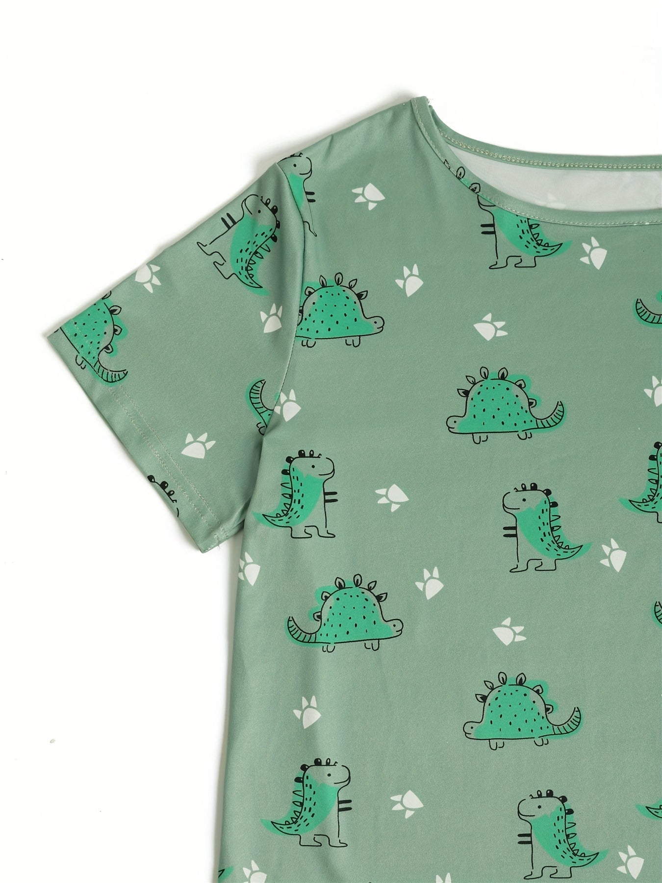 Dinosaur Print Lounge Set Short Sleeve Crew Neck Top & Elastic Waistband Shorts