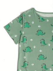 Dinosaur Print Lounge Set Short Sleeve Crew Neck Top & Elastic Waistband Shorts