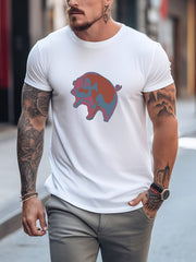Men's Printed Leisure Sports T shirt Casual Stretch Round Neck Tee Shirt