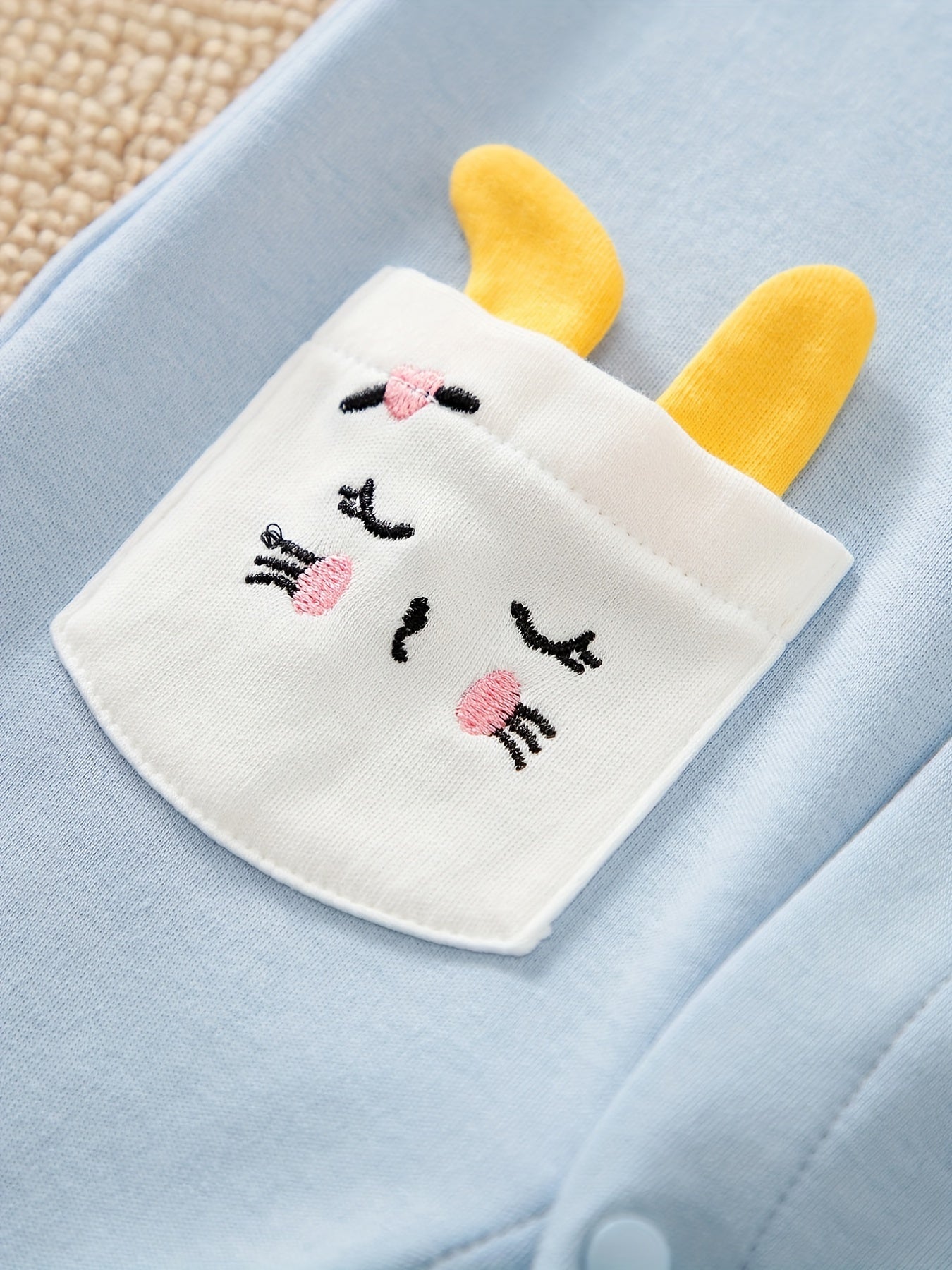 Cute Rabbit Pocket Embroidered Baby Cotton Bodysuit