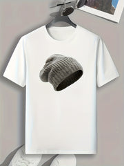 Men's Beanie Pattern Print Comfy Sports T-shirt for Fitness Activities
