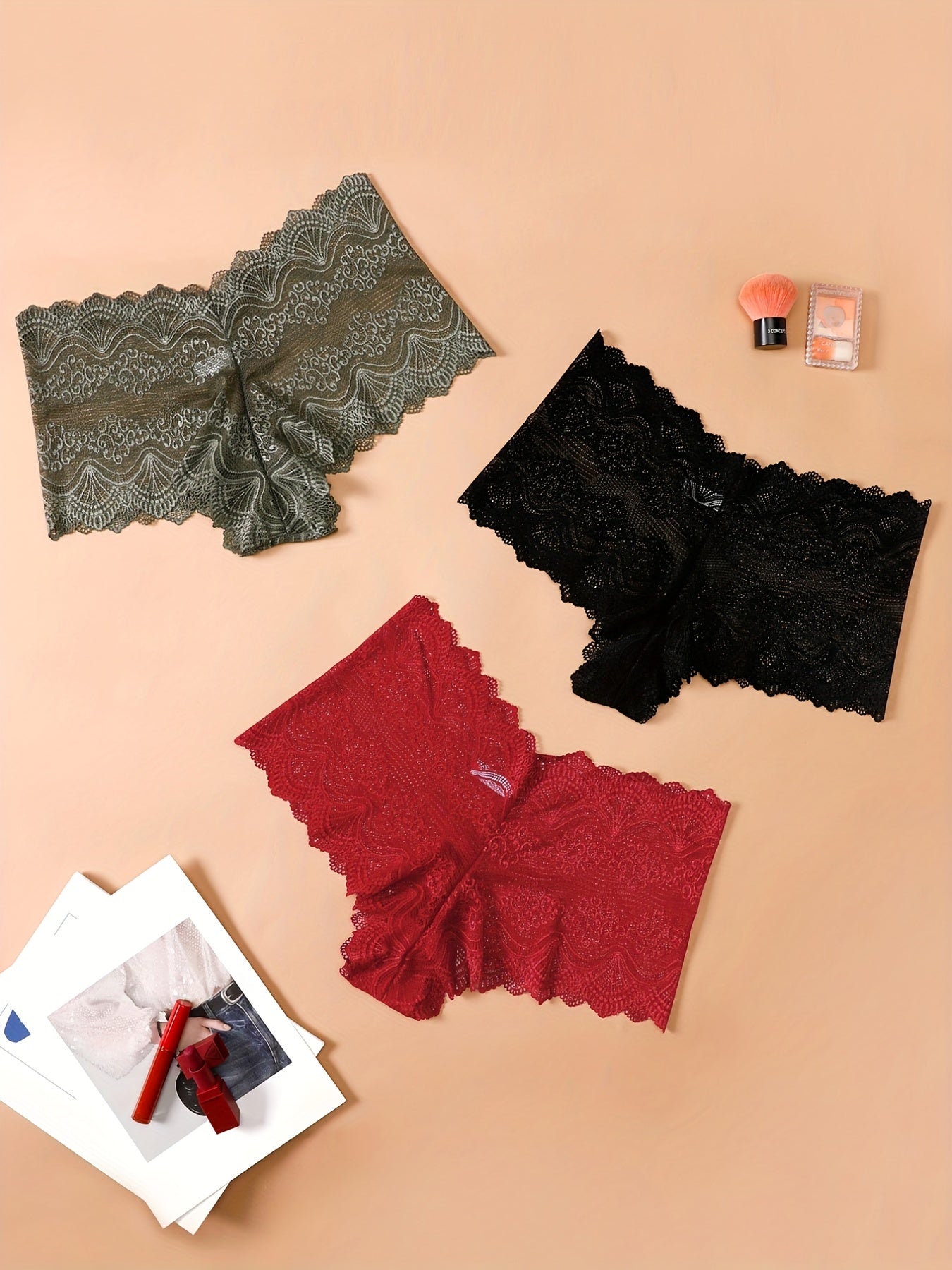 Floral Jacquard Lace Panties Plus Size 3 Pack Medium Stretch Underwear Set