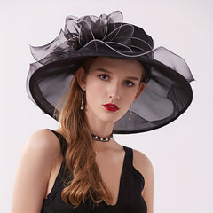 Flower Derby Church Hat Mesh Organza Sun Hat Wide Brim Bucket Hat