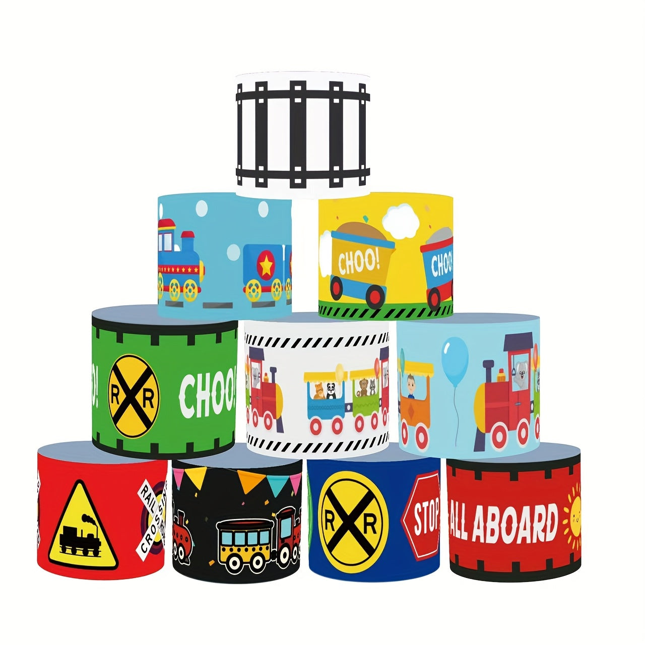 12pcs Train Themed Party Favors PVC Stickers Colorful Railroad Designs