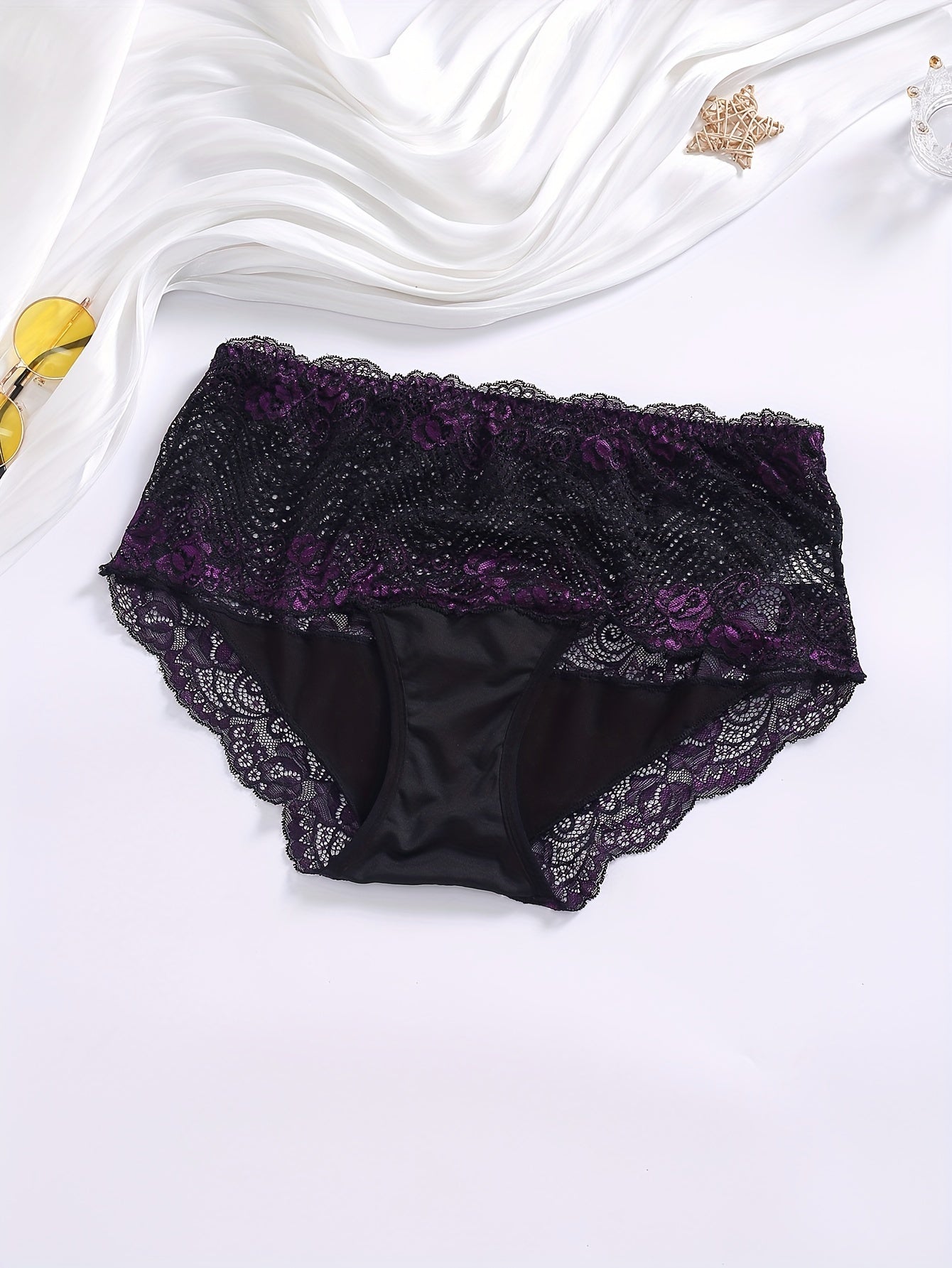 3 Pack Plus Size Sexy Lace Briefs Set Women's Plus Floral Embroidered