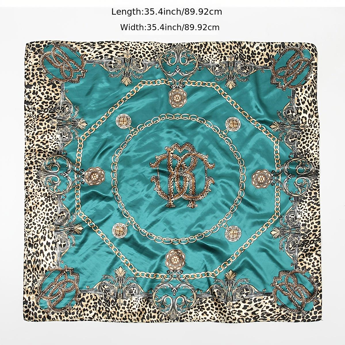 Chain Leopard Satin Square Scarf Retro Colorful Warm Shawl