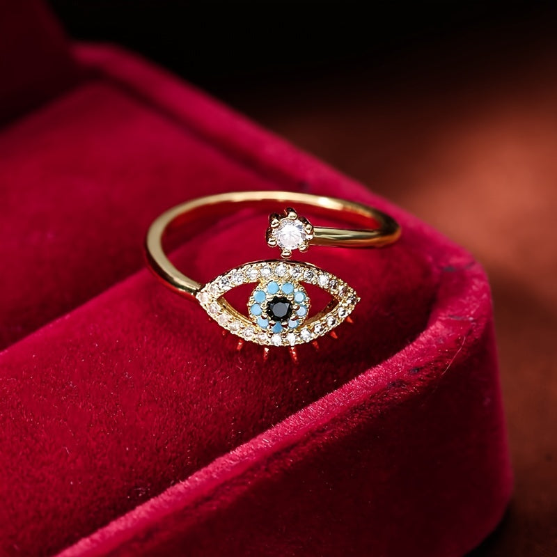 Copper Zircon Enamel Dripping Oil Evil Eye Tail Ring Women's Jewelry