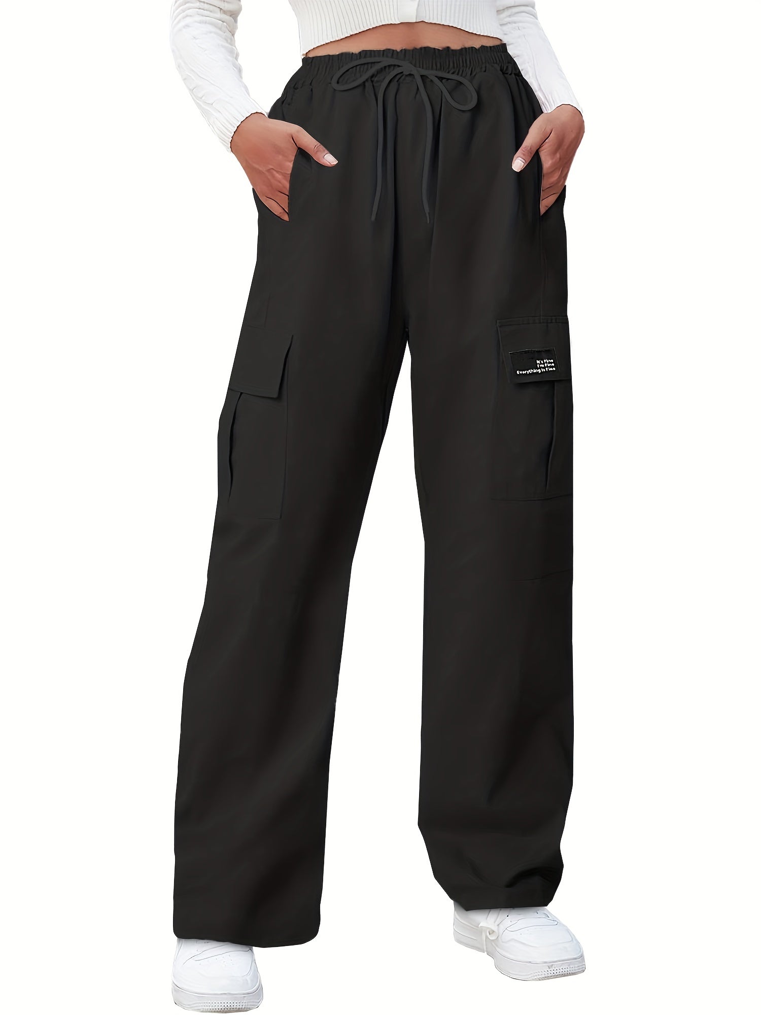 Kids Wide Leg Cargo Pants w/ Drawstring & Pockets