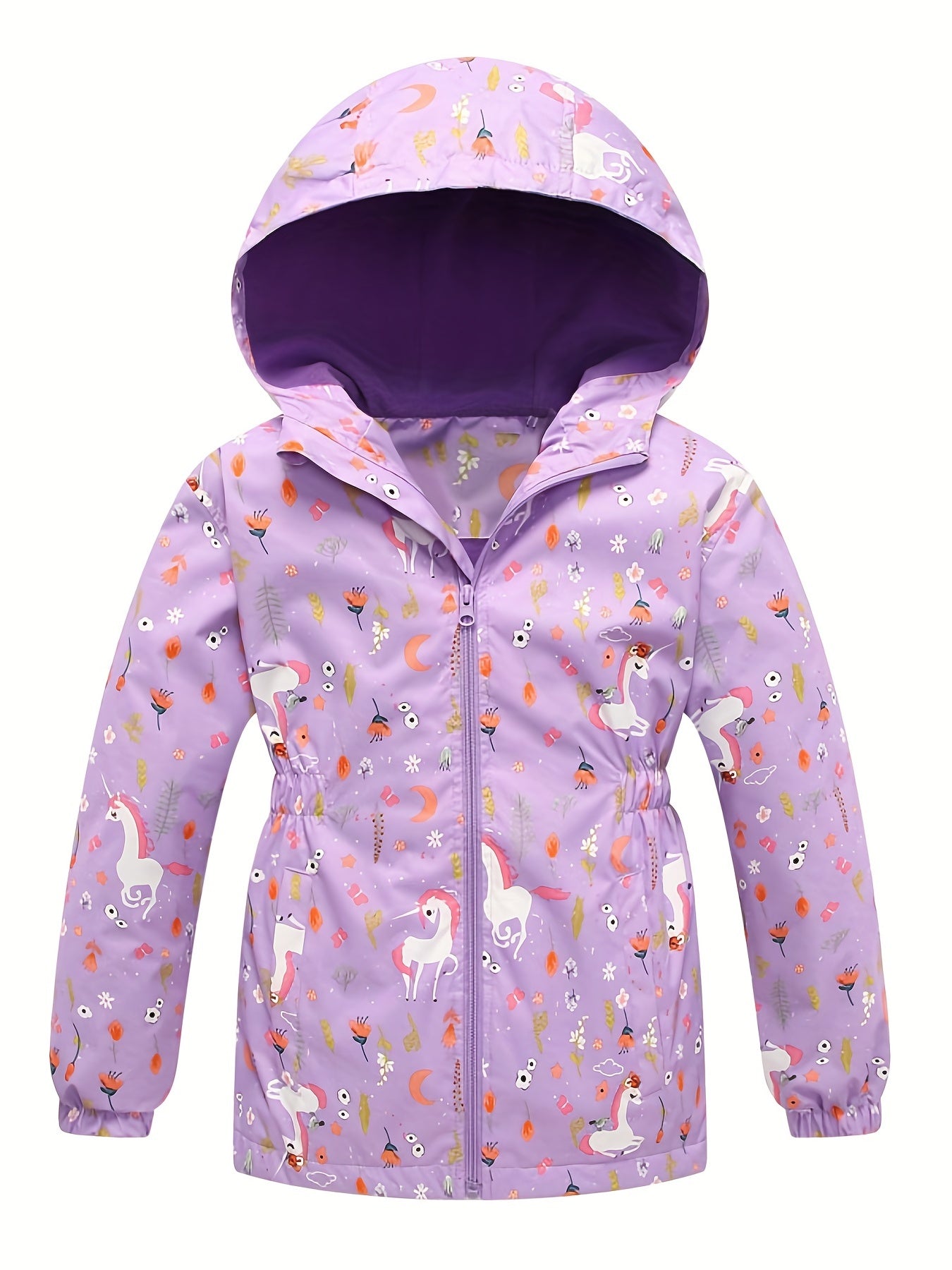 Toddler Girls Unicorn Hooded Jacket Waterproof Zipper Coat