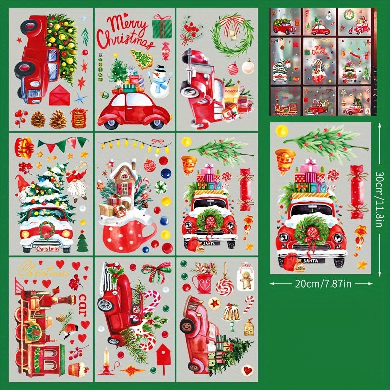 Christmas Window Stickers Set - Gingerbread Man, Santa Claus, Tree, Deer, Cat