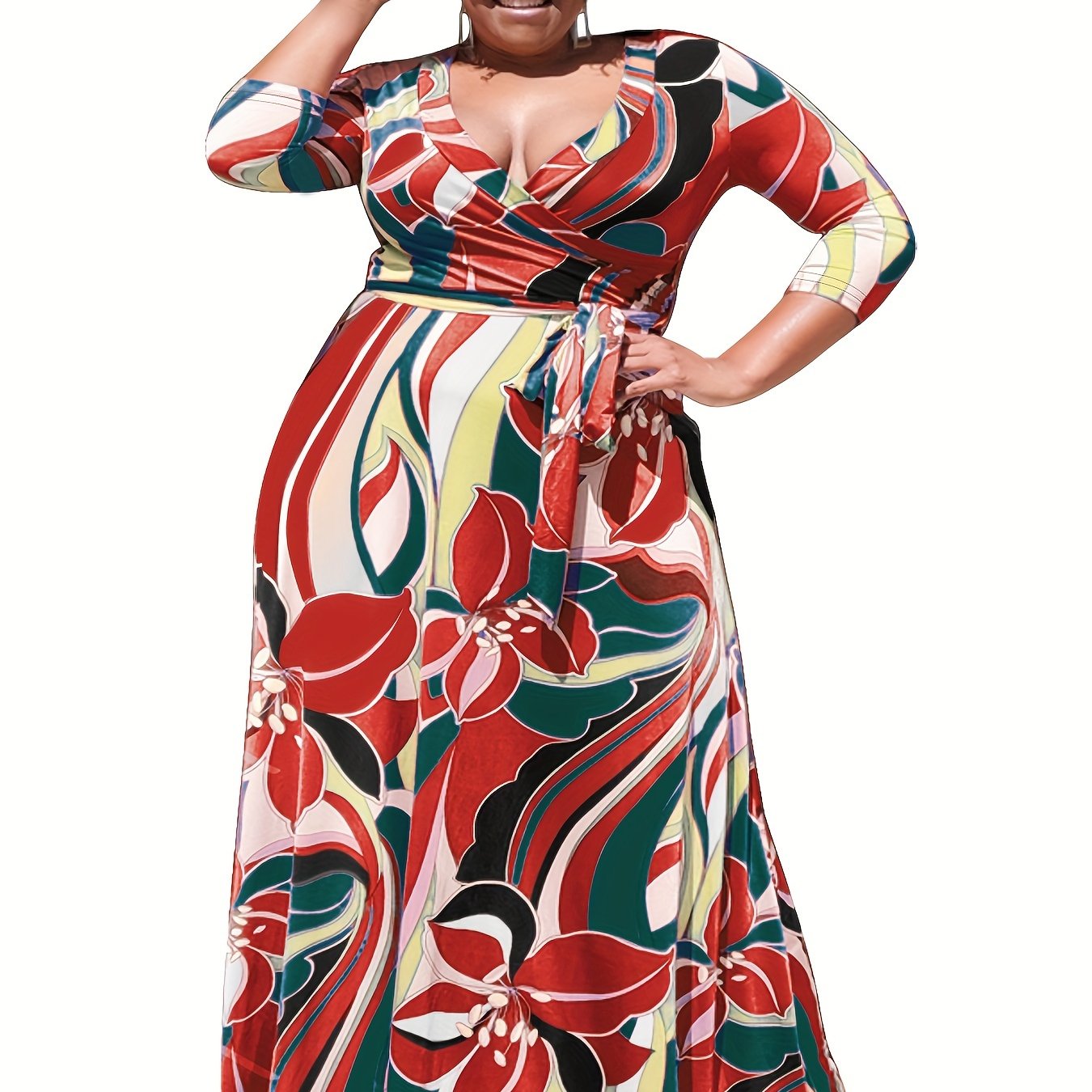 Floral Print Maxi Dress With Belt