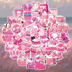 55 Girly Pink PVC Stickers Cartoon Designs Self Adhesive Vinyl Decals