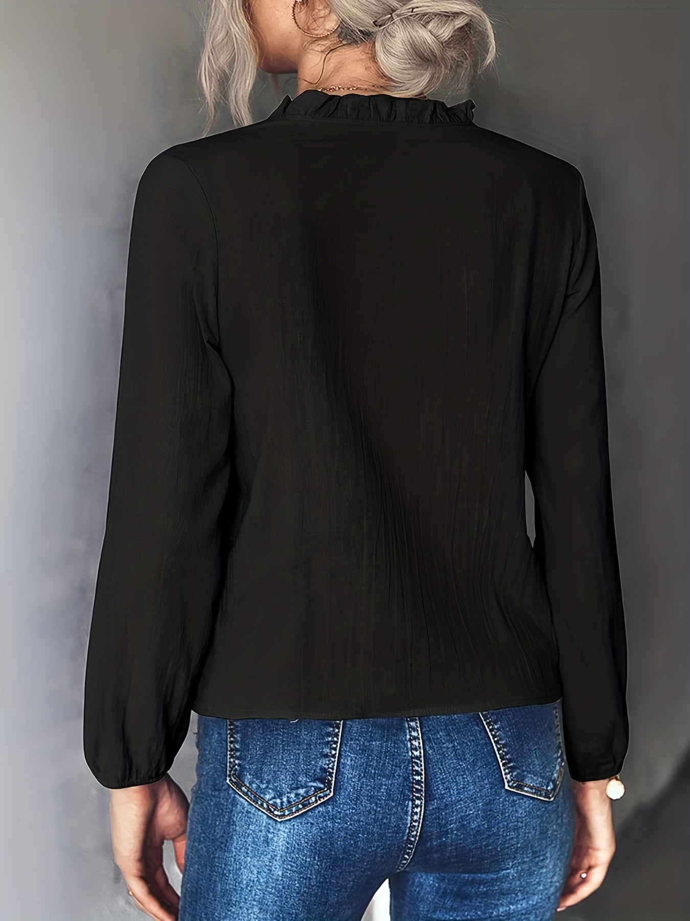 Lantern Sleeve Ruffle Trim Blouse