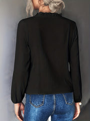 Lantern Sleeve Ruffle Trim Blouse