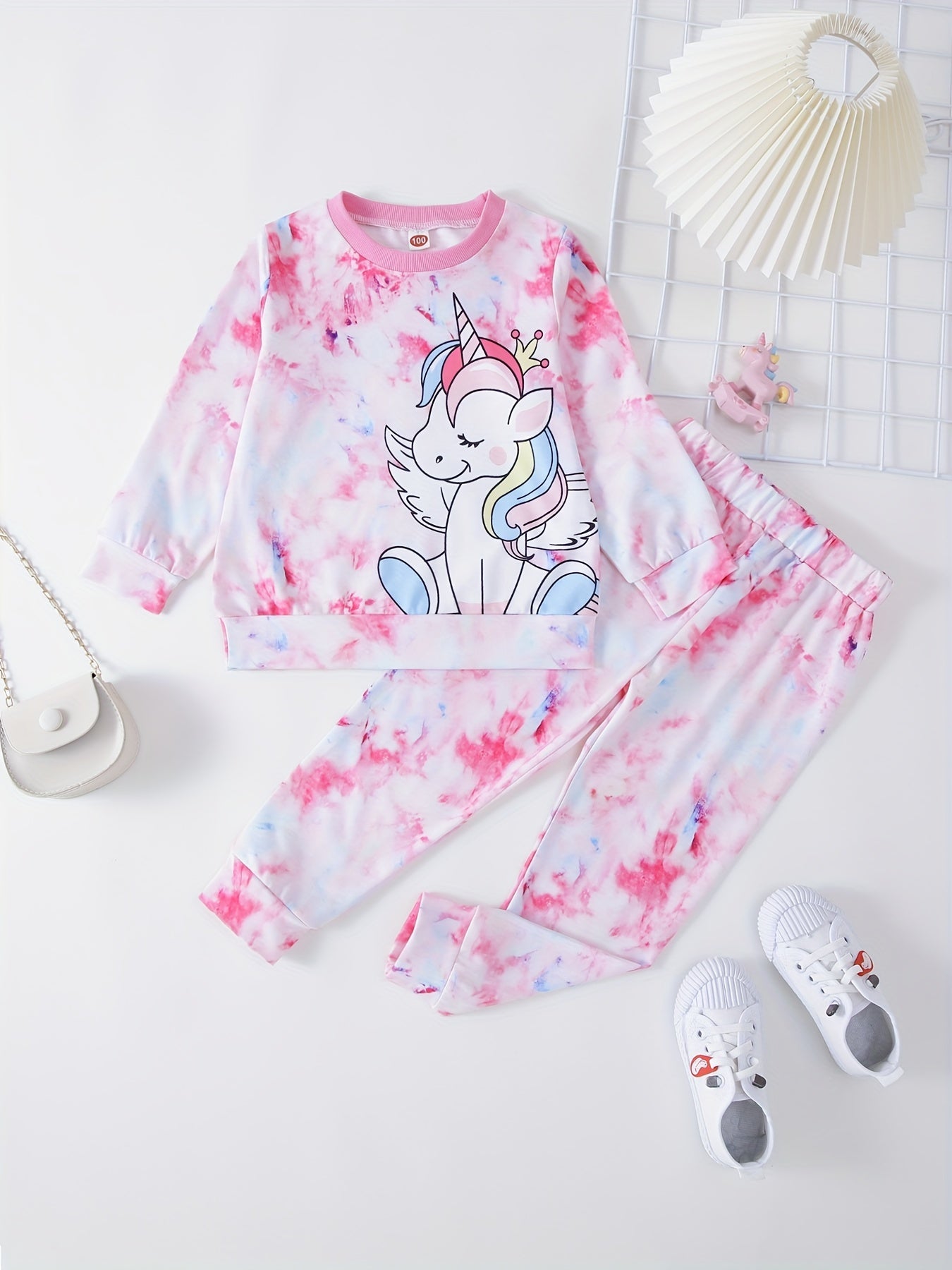 Toddler Girl's Tie Dye Outfit 2pcs Set Cartoon Unicorn Print