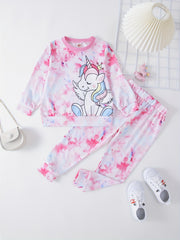 Toddler Girl's Tie Dye Outfit 2pcs Set Cartoon Unicorn Print