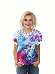 Kids Horse Graphic Short Sleeve T-shirt for Summer Sports