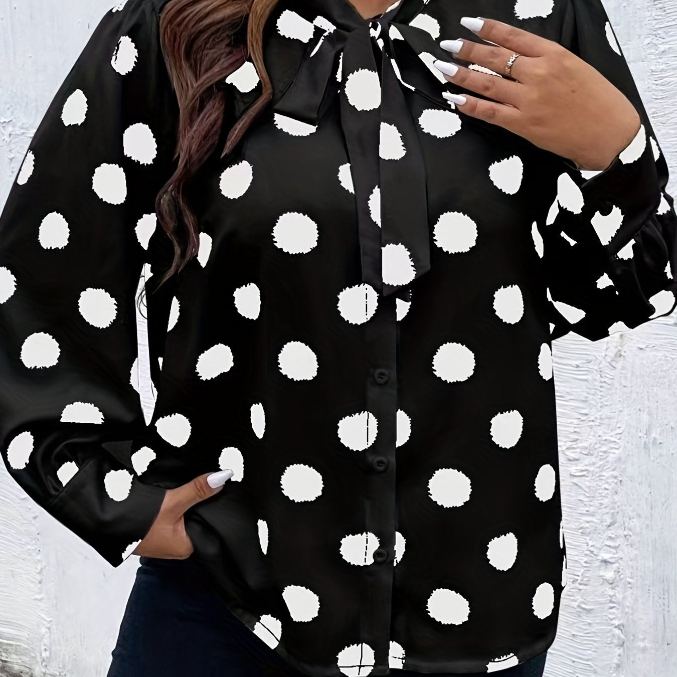 Dot Print Lantern Sleeve Blouse