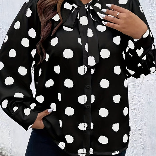Dot Print Lantern Sleeve Blouse