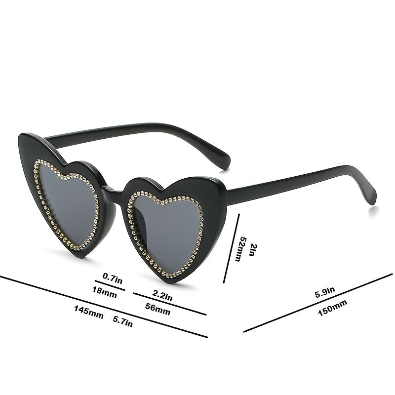 Heart Sunglasses Rhinestone Decor Gradient Lens UV Blocking