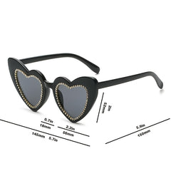 Heart Sunglasses Rhinestone Decor Gradient Lens UV Blocking