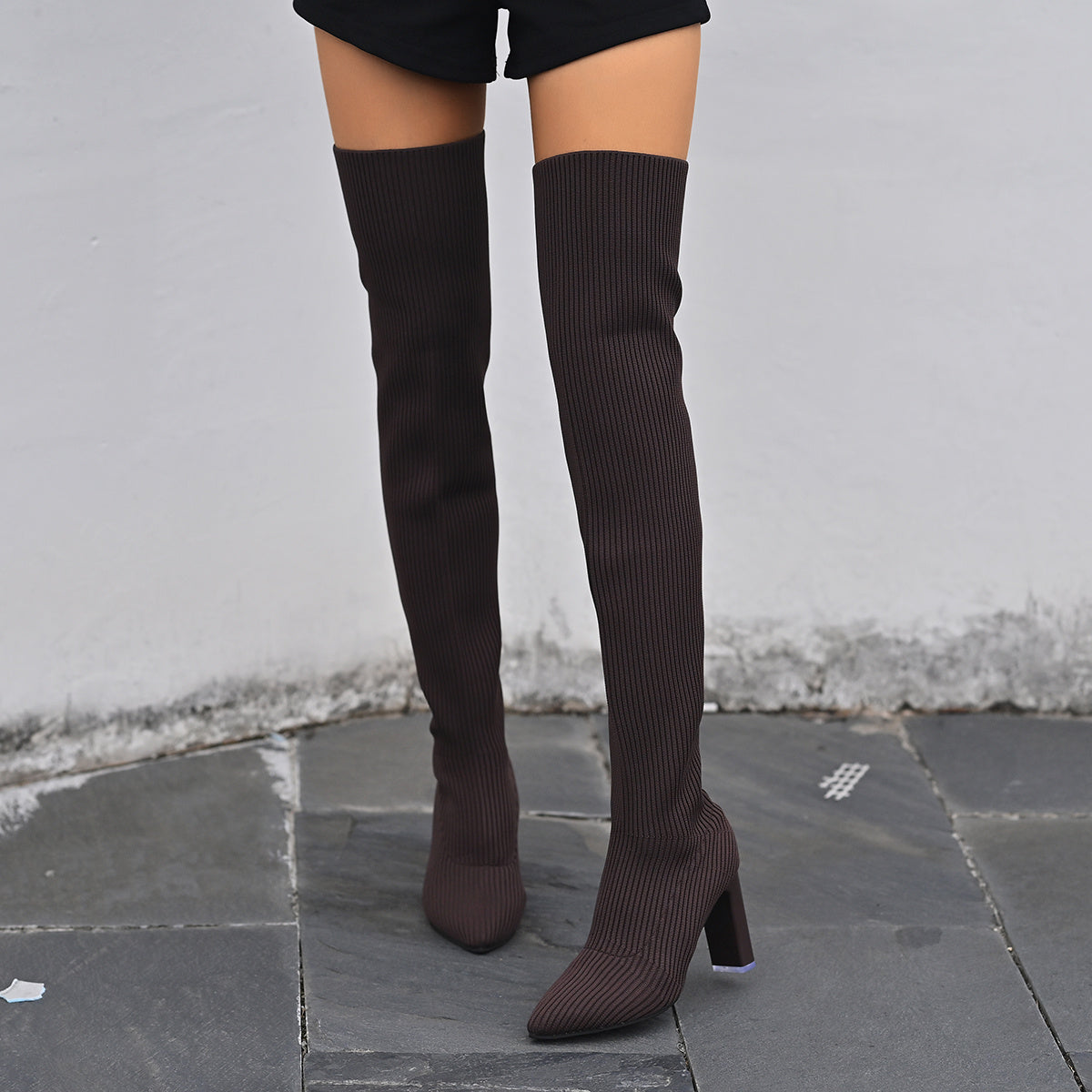 Women's High Heeled Knitted Over The Knee Boots
