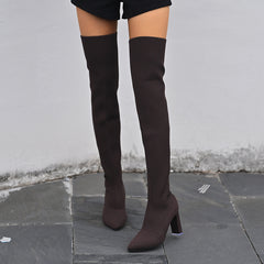Women's High Heeled Knitted Over The Knee Boots