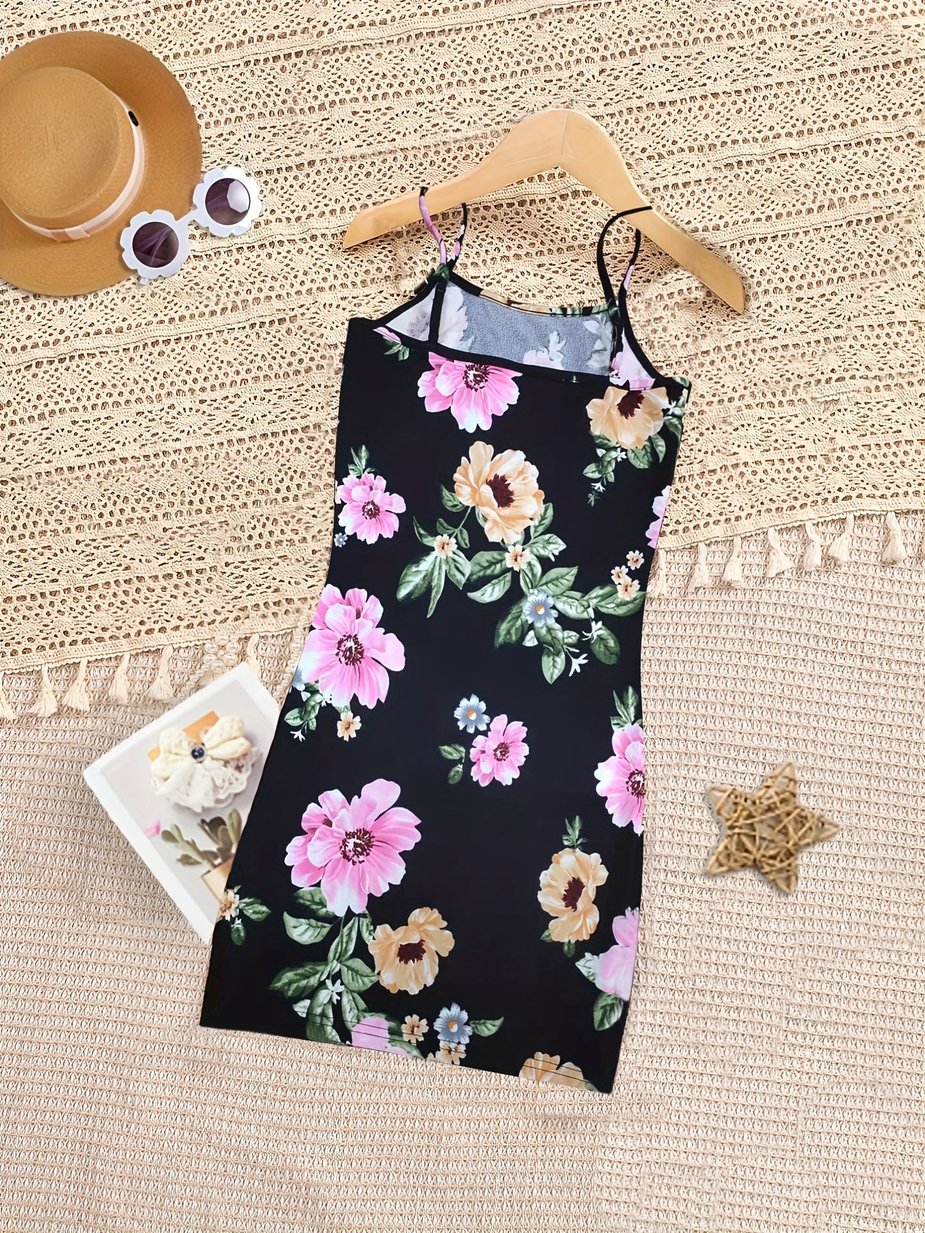 Girl's Boho Floral Cami Dress Summer Spaghetti Sleeveless
