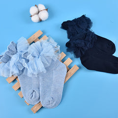 Girls Mesh Stitching Knit Lace Crew Socks for Autumn and Winter