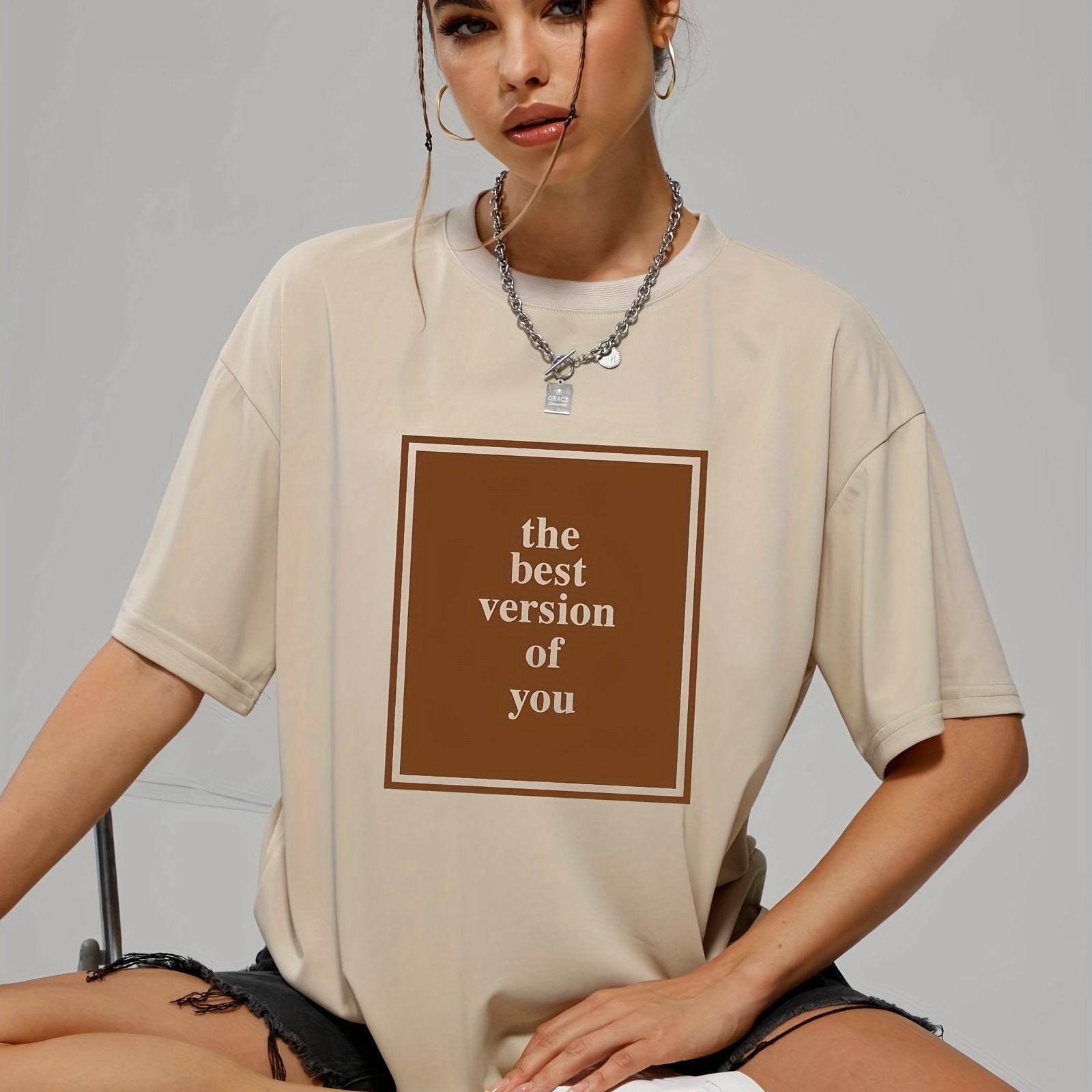 Letter Print Crew Neck Short Sleeve Women's Sports Tee