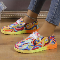 Women's Abstract Pattern Canvas Lace-Up Low Top Slip-On Shoes