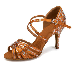 Women's Rhinestone Latin Dance Shoes Cross Straps Buckles Indoor Dance Shoes