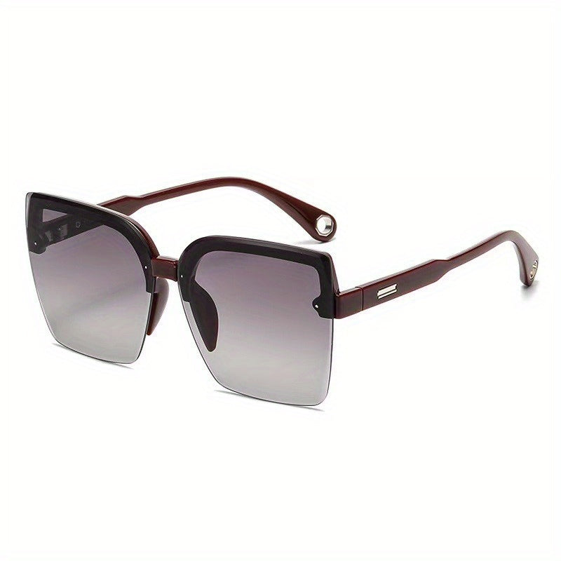 Semi Rimless Sunglasses Rivet Decor Gradient Lens UV400