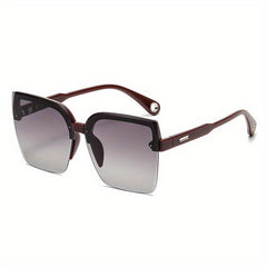Semi Rimless Sunglasses Rivet Decor Gradient Lens UV400