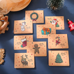 9pcs Christmas Greeting Cards Cartoon Blessing Messages