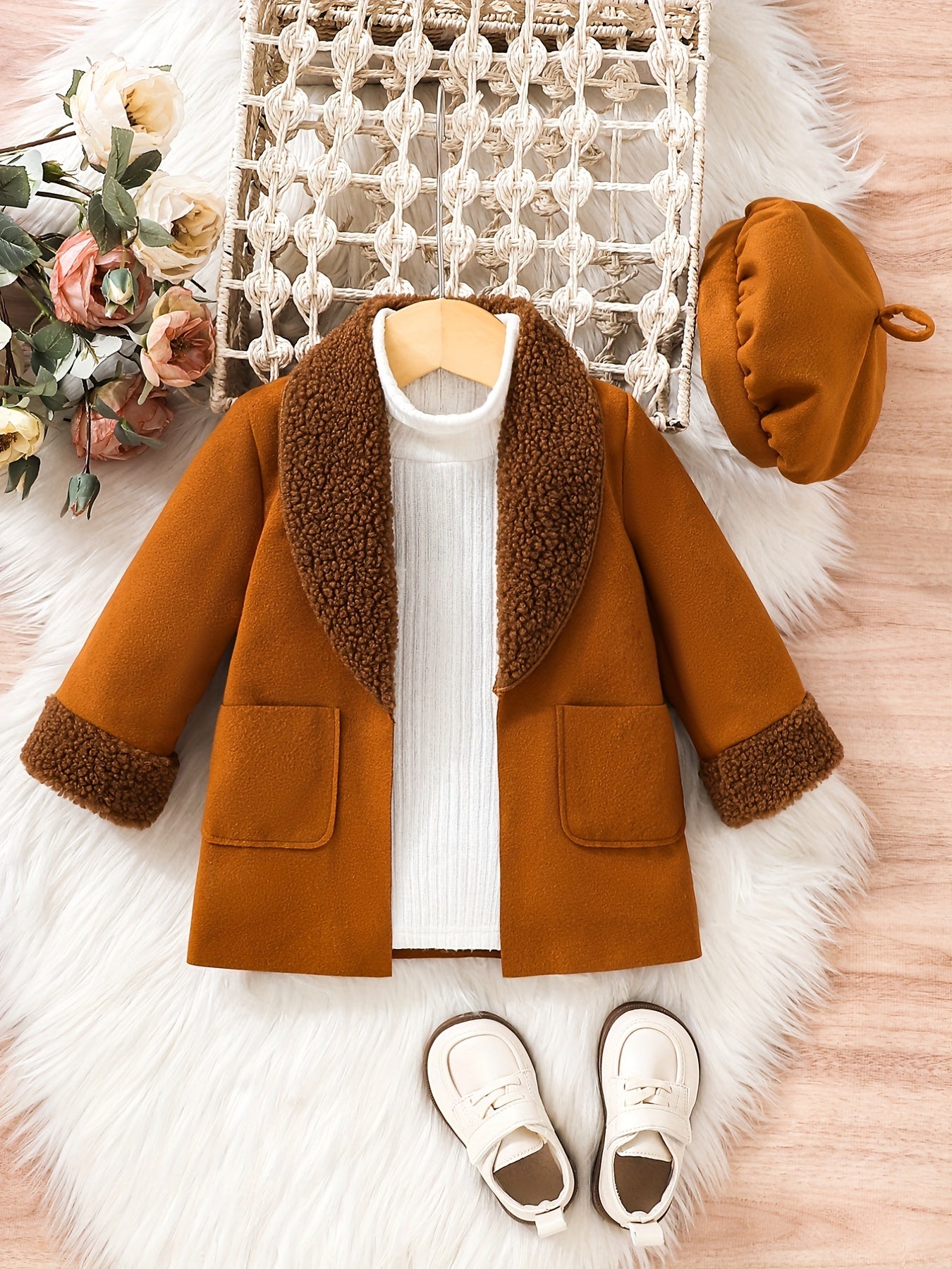 Toddler Baby Girls Two Piece Set Lapel Coat & Solid Hat