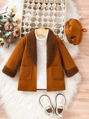 Toddler Baby Girls Two Piece Set Lapel Coat & Solid Hat
