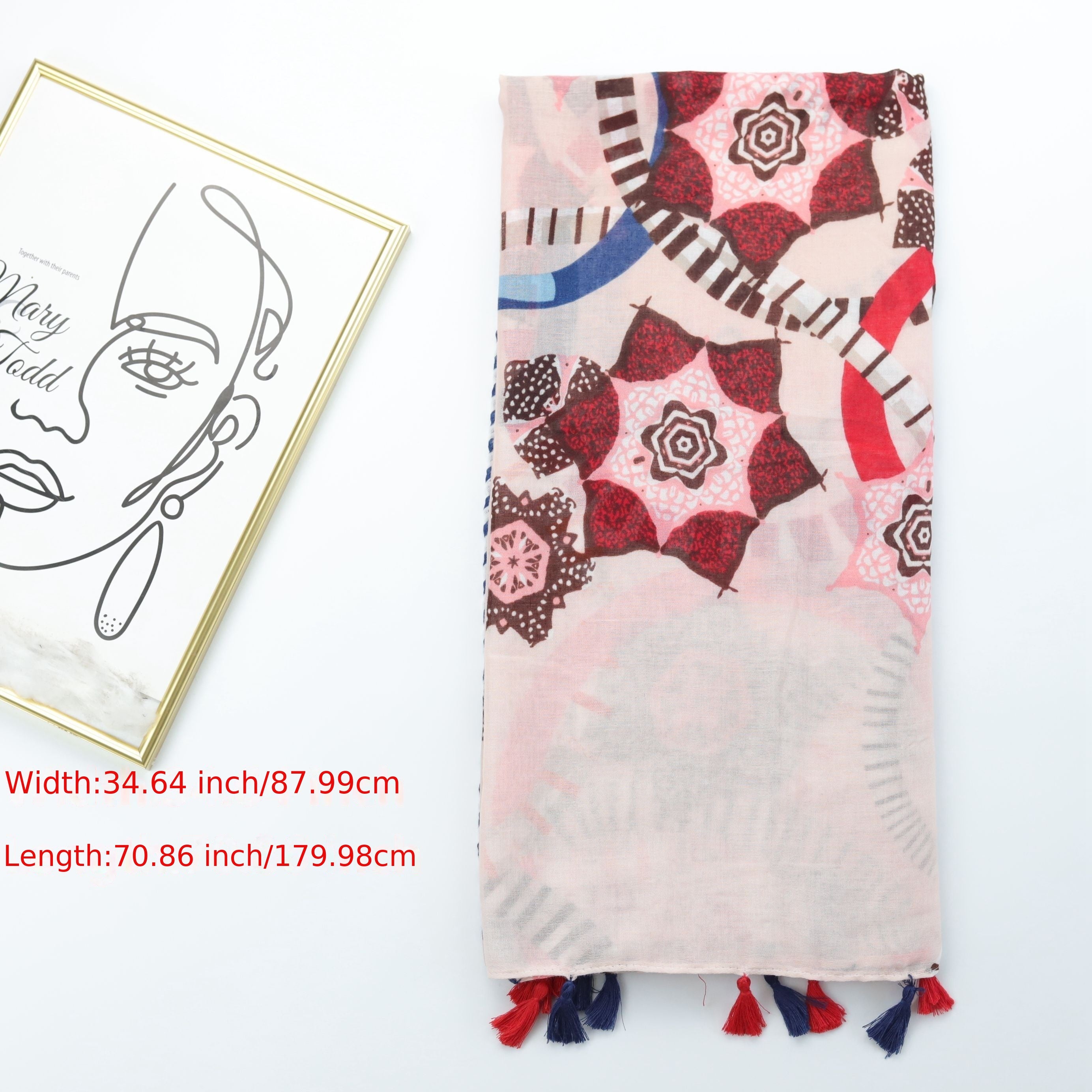 Geometric Star Print Tassel Scarf Boho Shawl Travel Beach Towel For Women