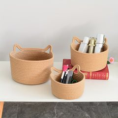 Cotton Thread Coffee Storage Basket Cat Ear Storage Box