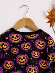 Halloween Pumpkin Print Boys Pullover Sweatshirt