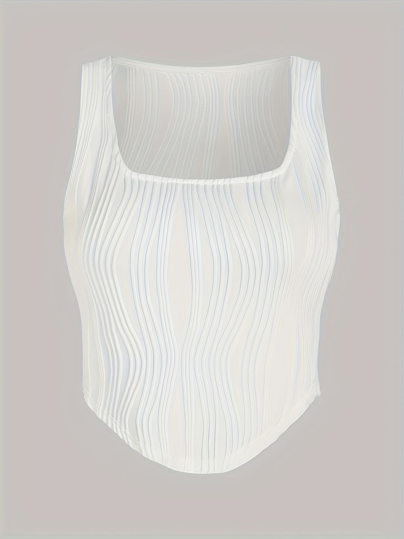 Solid Textured Square Neck Tank Top Sleeveless Summer Casual Top