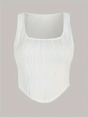 Solid Textured Square Neck Tank Top Sleeveless Summer Casual Top