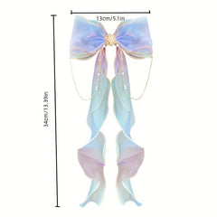 Mesh Gradient Bow Tassel Hair Clips for Holiday Party Girls